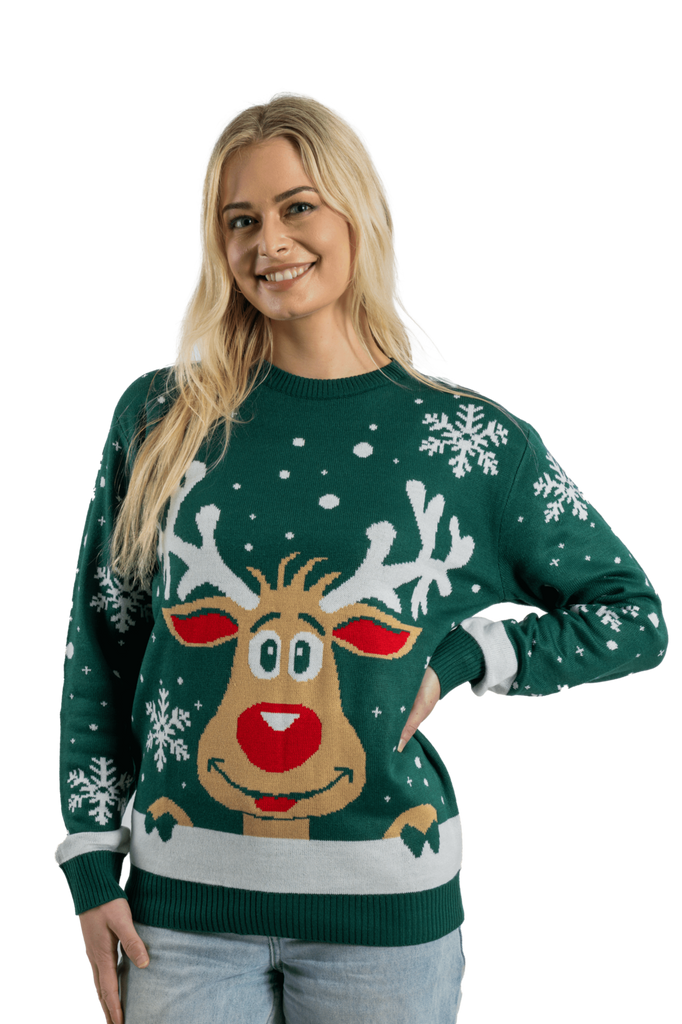 womens green rudolph christmas jumper